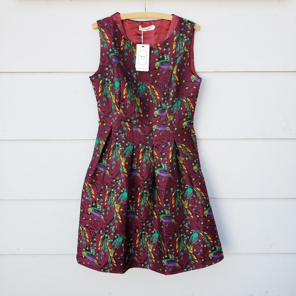 NWT Coeur de Vague Peacock Print Fit & Flare Dress - Picture 2 of 8